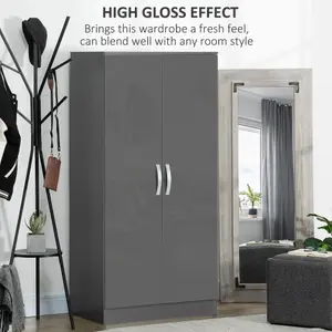 HOMCOM Modern Wardrobe Closet, Clothes Cabinet with High Glossing Door, Grey