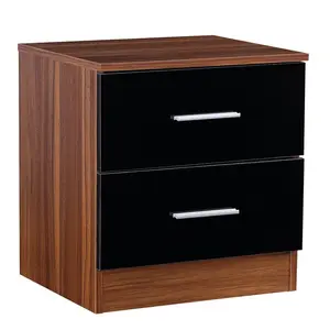 Eva 2 Drawer Bedside Table Walnut/Gloss Black