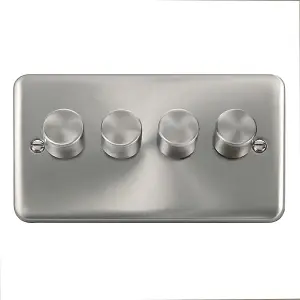 Curved Satin / Brushed Chrome 4 Gang 2 Way LED 100W Trailing Edge Dimmer Light Switch. - SE Home