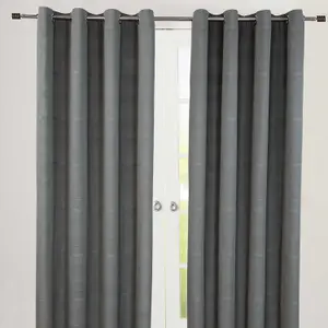 Homescapes Cotton Rajput Ribbed Charcoal Grey Curtain Pair, 66 x 90" Drop