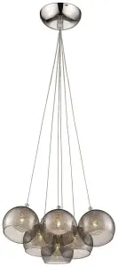 Luminosa Spring 6 Light Cluster Pendant Chrome, Smoked grey with Glass Shades, G9