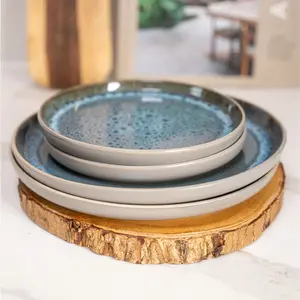 Set of Four Stockholm 27cm Blue Reactive Glaze Ceramic Dinner Plates