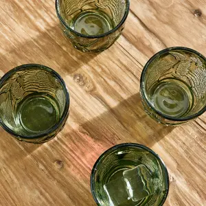 Set of 6 Vintage Luxury Green Leaf Embossed Drinking Glass Tumblers 260ml