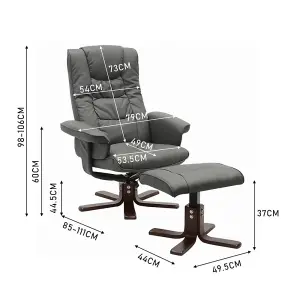 Grey Recliner Armchair PU Leather Swivel Recliner Chair with Footstool