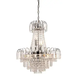 Luminosa Amadis 6 Light Ceiling Pendant Chrome, Clear Faceted Glass Beads, E14