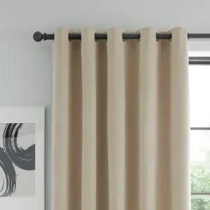 Catherine Lansfield Wilson Blackout Thermal 229x229cm Curtains Two Panels Natural