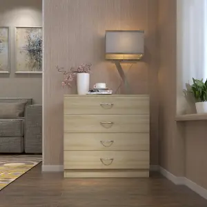 SunDaze Chest of Drawers Bedroom Furniture Bedside Cabinet with Handle 4 Drawer Oak 75x36x72cm