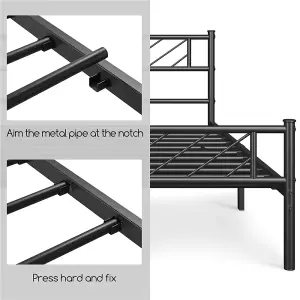 Yaheetech Black 4ft6 Double Metal Bed Frame with Arrow Design Headboard and Footboard