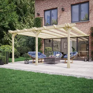 Wall Mounted Double Premium Pergola 3 Posts - Wood - L480 x W660 x H270 cm - Light Green