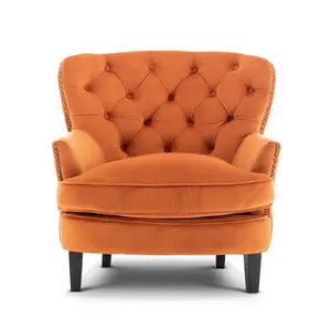 Velvet Orange Buttoned Ava Accent Chair