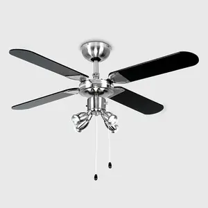 ValueLights Chrome 42" Ceiling Fan With Spot Lights Black Reversible Blades And Remote Control