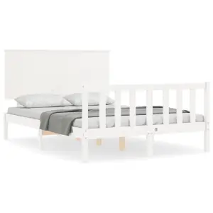 Berkfield Bed Frame with Headboard White Double Solid Wood