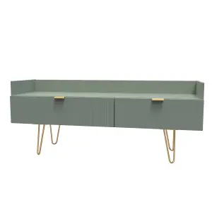 Linear Ready assembled Matt green Media unit with 2 drawers, (H)128cm x (W)51.5cm x (D)39.5cm