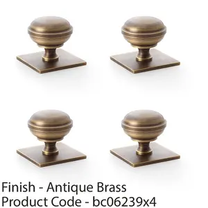 4 PACK - Classic Round Cabinet Door Knob & Matching Backplate - Antique Brass 38mm Handle