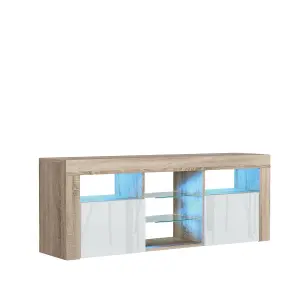 Pulse TV Unit 145cm Oak and White High Gloss Doors with LED Lighting - Creative Furniture