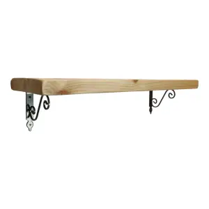 Solid Wood Handmade Rustical Shelf Primed 145mm 6 inch with Silver Metal Bracket WOZ Length of 20cm