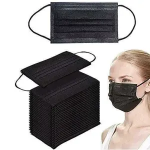 KAV 50 pack 3 Ply Disposable Face Masks Face Covering High Filterability, Suitable For Sensitive Skin Face Mask (100, Black)