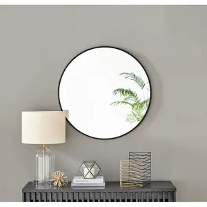 Alcantera Round Metal Frame Wall Mirror Simple and Elegant Modern Design Black / 80cm H x 80cm W