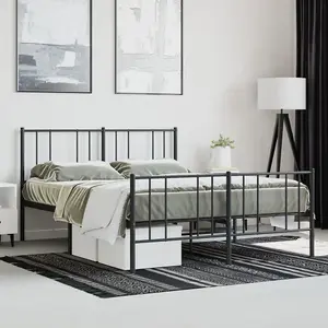 Berkfield Metal Bed Frame with Headboard and Footboard Black 160x200 cm