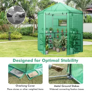 Costway Walk-in Greenhouse Planter Grow Tent Hexagon Grow House W/ Roll-up Zippered Door