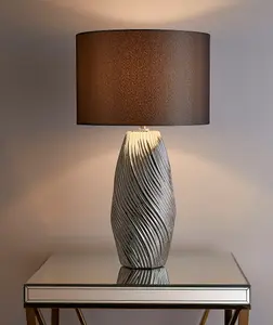 Zimba 52cm Silver Ceramic Table Lamp With Grey Cylinder Shade