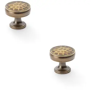 2 PACK - Round Hammered Door Knob - Antique Brass 32mm Diameter Cupboard Pull Handle