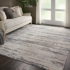 Beige Abstract Grey Abstract Luxurious Modern Easy to clean Rug for Dining Room Bed Room and Living Room-66 X 230cm (Runner)