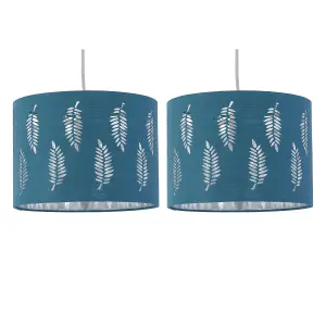 First Choice Lighting Set of 2 Fern Teal Cut Out 30cm Pendant Lightshades