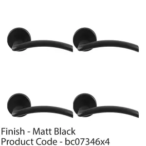 4 PACK - PAIR Matt Black Door Handle Flat Arched Style Lever on Round Rose Concealed Fix