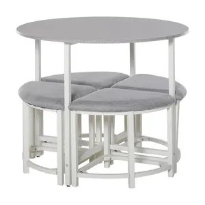 HOMCOM Modern Round Dining Table Set with 4 Upholstered Stools for Dining Room