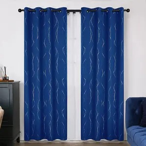 Deconovo Set of 2 Thermal Blackout Curtains, Silver Dot Pattern, Eyelet Curtains for Bedroom, 55 x 54 Inch, Royal Blue