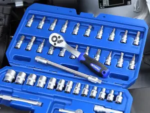 Faithfull 46-Piece Metric Socket Set with Ratchet and Accessories