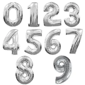 Qualatex 34 Inch Metallic Silver Number Balloons (0-9) Silver (4)