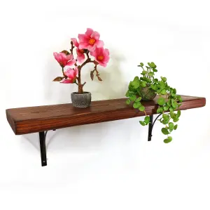 Wooden Rustic Shelf with Bracket BOW Black 170mm 7 inches Dark Oak Length of 40cm