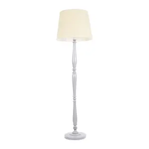 ValueLights Victoria Traditional Grey Wood Candlestick Floor Lamp with Beige Tapered Shade