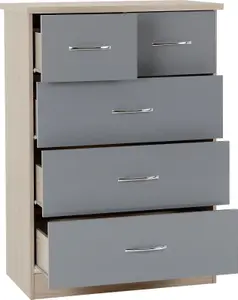 Nevada 3+2 Drawer Chest in Grey Gloss Light Oak Effect Veneer