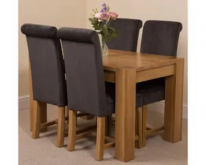 Kuba 125 x 80 cm Chunky Oak Small Dining Table and 4 Chairs Dining Set with Washington Black Fabric Chairs