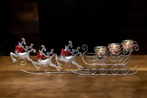 Silver Reindeer & Sleigh Tealight Candle Holder