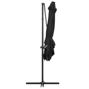 Berkfield Cantilever Umbrella with LED lights and Steel Pole 250x250 cm Black