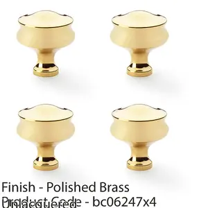 4 PACK - Georgian Round Door Knob - Polished Brass 32mm Kitchen Cabinet Pull Handle