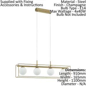 Pendant Ceiling Light Colour Champagne Shade White Glass Opal Matt Bulb E14 4x40W