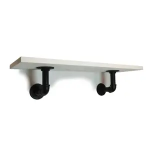 Solid Pine Rustical Shelf White Black Industrial Pipe Bracket 20x100cm