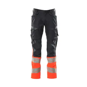 Mascot Accelerate Safe Trousers with Kneepad Pockets - Dark Navy/Hi-Vis Red   (38.5) (Leg Length - Long)