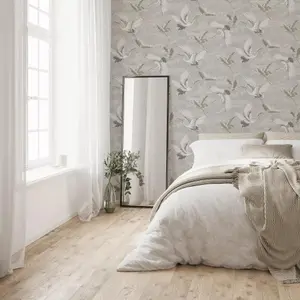 Sublime Kranes Neutral Beige Animal Wallpaper