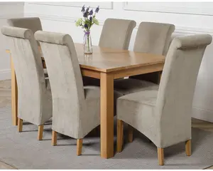 Oslo 150 x 90 cm Medium Oak Dining Table and 6 Chairs Dining Set with Montana Grey Fabric Chairs