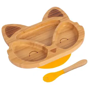 Bamboo Fox Baby Weaning Plate & Fork Set - Yellow