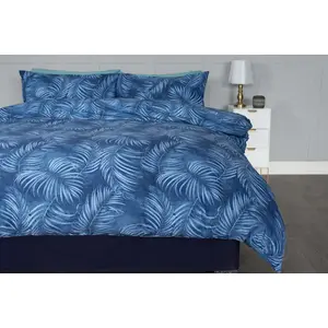 Belledorm Eden Leaves Duvet Cover Set Navy/Duck Egg (Superking)