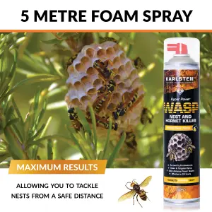 Karlsten Hyper Power Wasp Nest & Hornet Killer Spray - 600ml High Strength Long Range 5 Metre Spray for Indoor and Outdoor