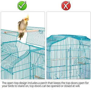 Yaheetech Teal Blue Open Top Metal Birdcage Parrot Cage with Slide-out Tray and Four Feeders