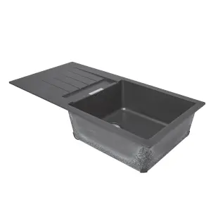 Cooke & Lewis Galvani Polished Grey Composite quartz 1 Bowl Sink & drainer 500mm x 1000mm